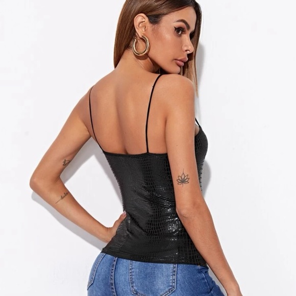 Tank top crocodile embossed cami black sexy womens - Picture 4 of 5